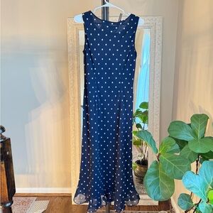 Charter Club Navy and White Polka Dot Maxi Dress